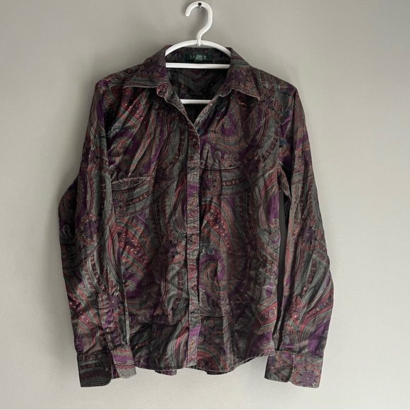 Lauren Ralph Lauren Tops - Lauren Ralph Lauren Size Large Paisley Pattern Button Blouse Work Office Cotton